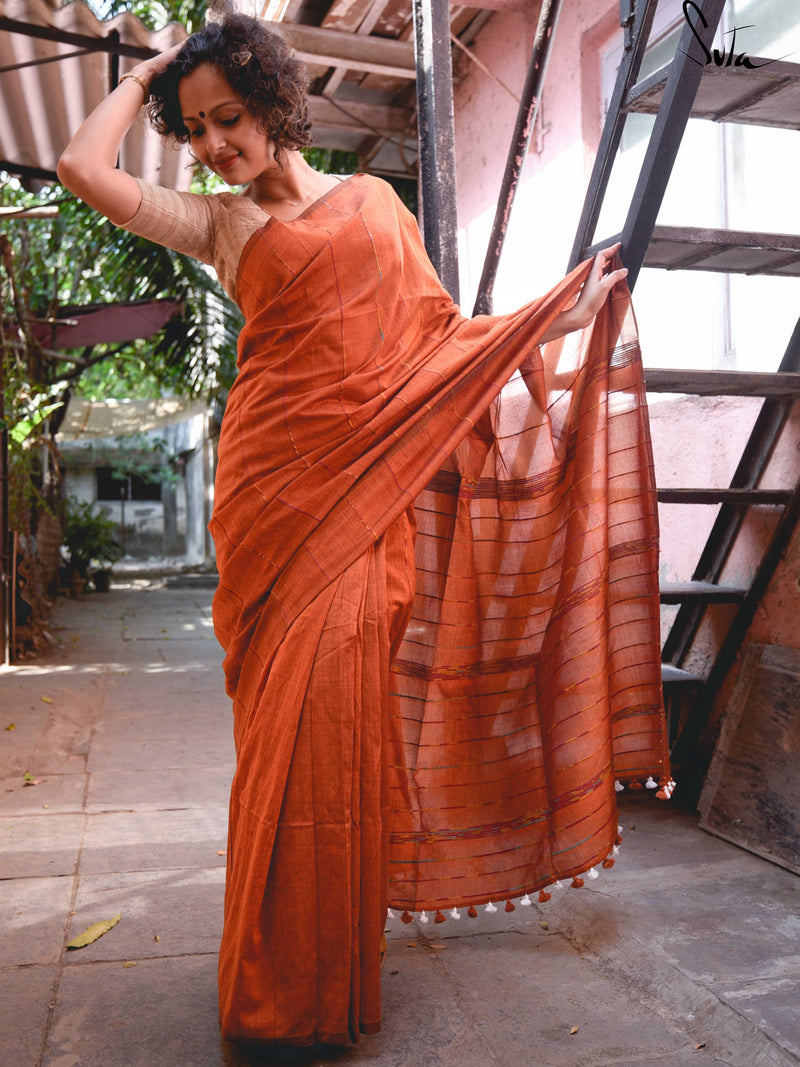 Burnt orange cotton silk khesh