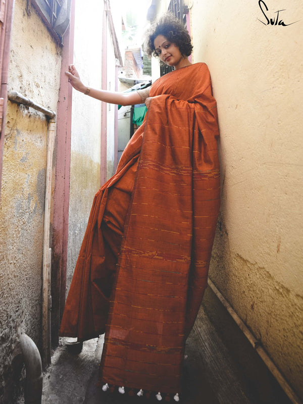 Burnt orange cotton silk khesh