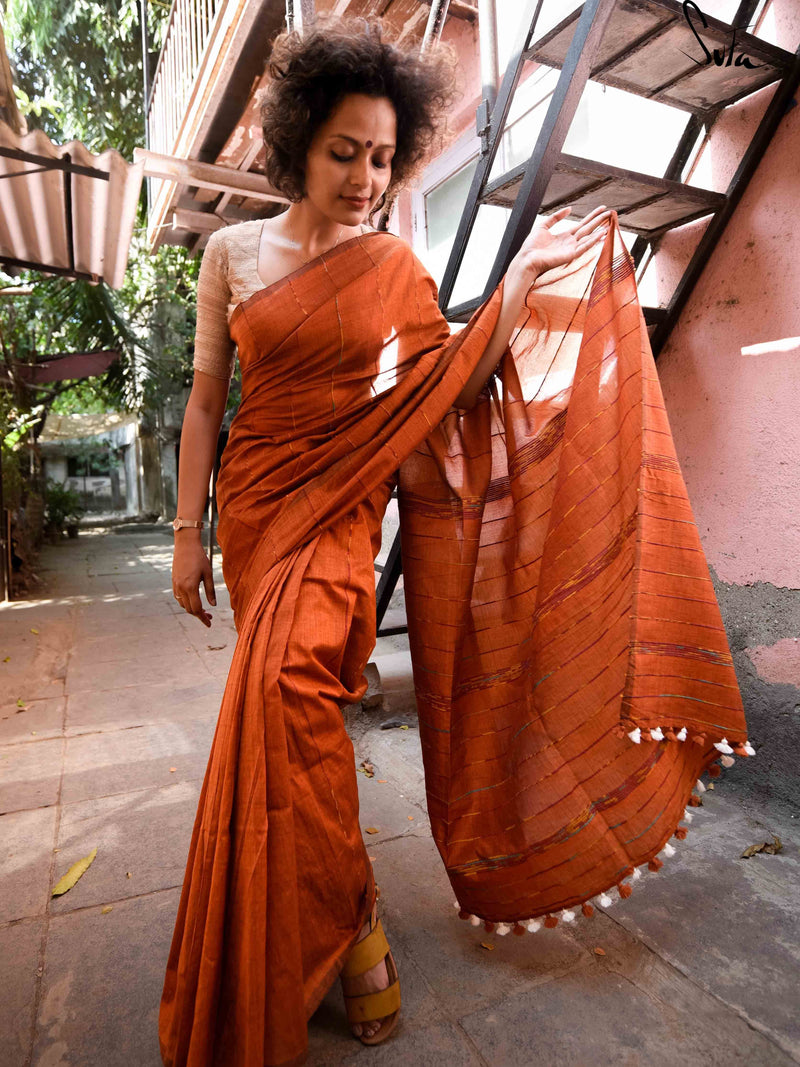 Burnt orange cotton silk khesh