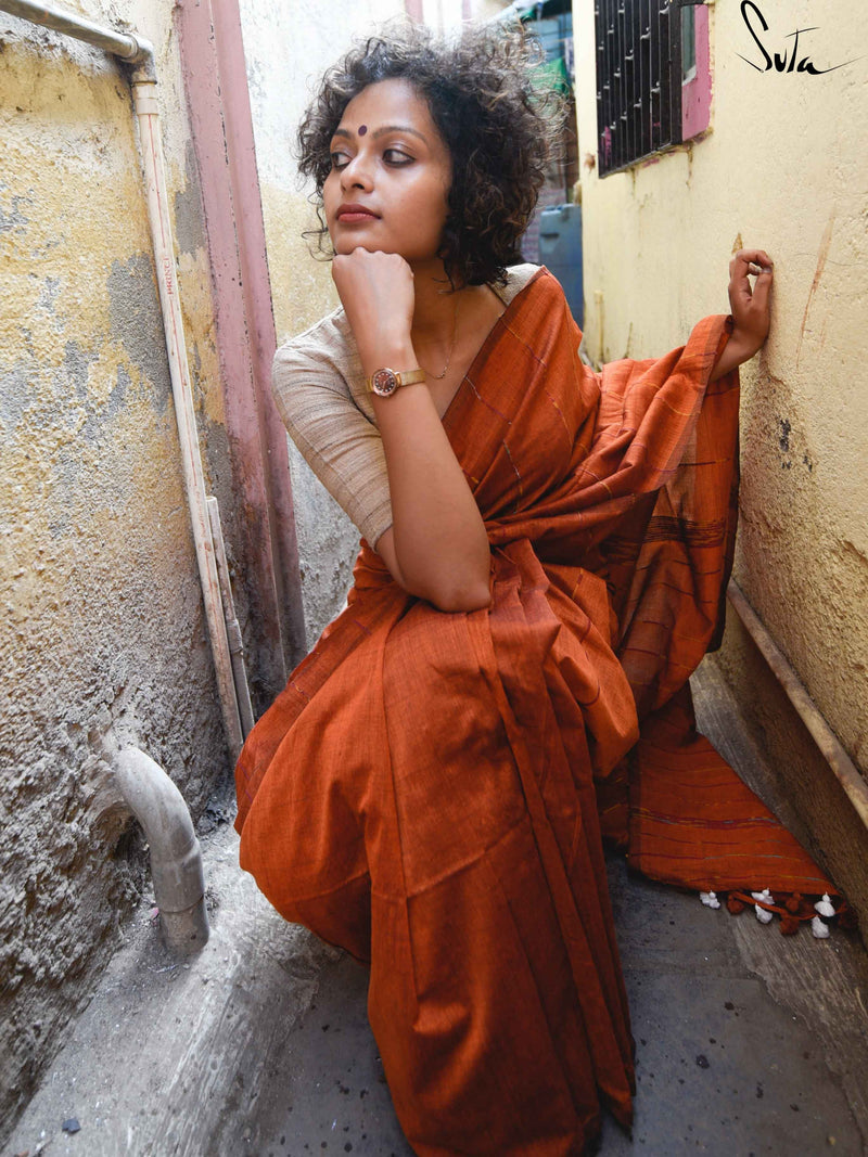 Burnt orange cotton silk khesh