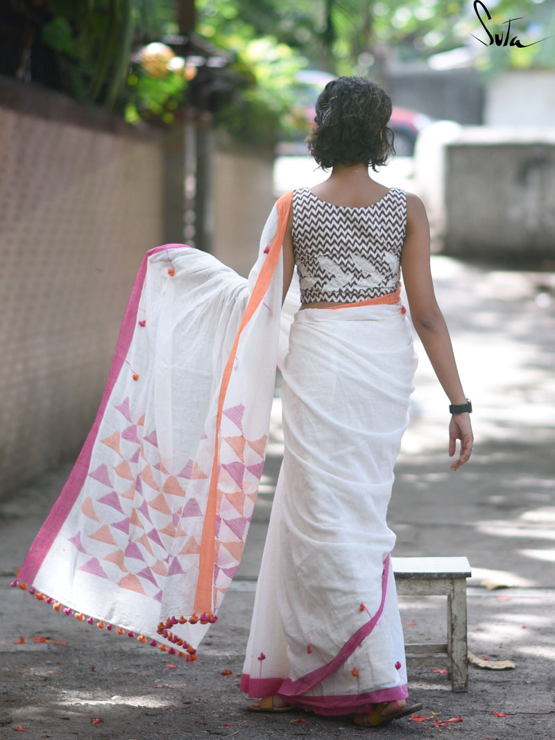 Handloom cotton: Wishful white, pink and orange