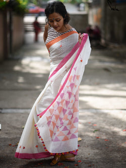 Handloom cotton: Wishful white, pink and orange