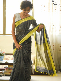 Handloom tie and dye cotton- Yellow and black slate