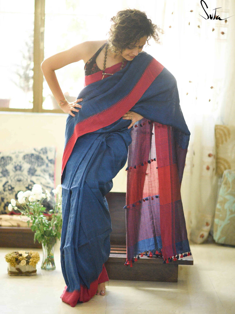 Linen- Denims and reds with four trails of bundle of joys