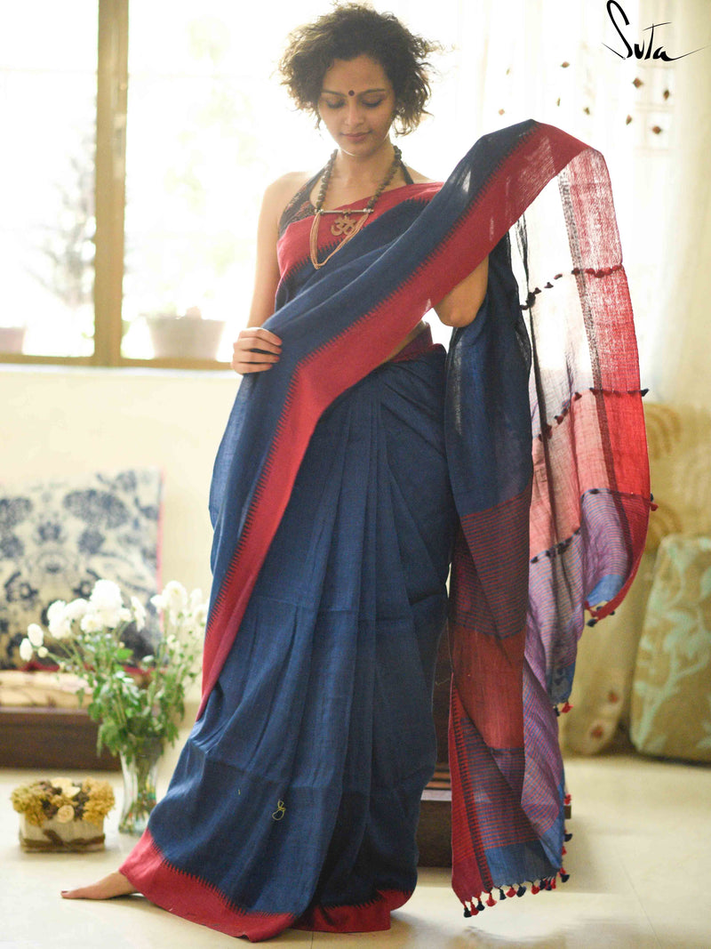 Linen- Denims and reds with four trails of bundle of joys