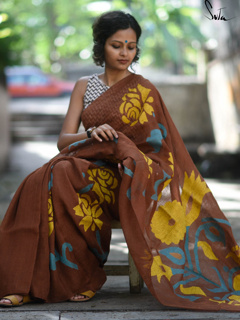Linen: Earth and magical yellow blue creepers