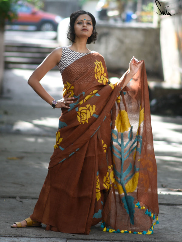 Linen: Earth and magical yellow blue creepers