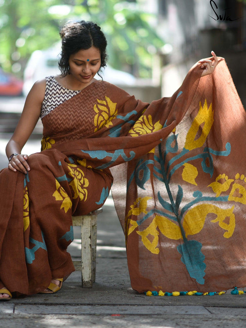 Linen: Earth and magical yellow blue creepers