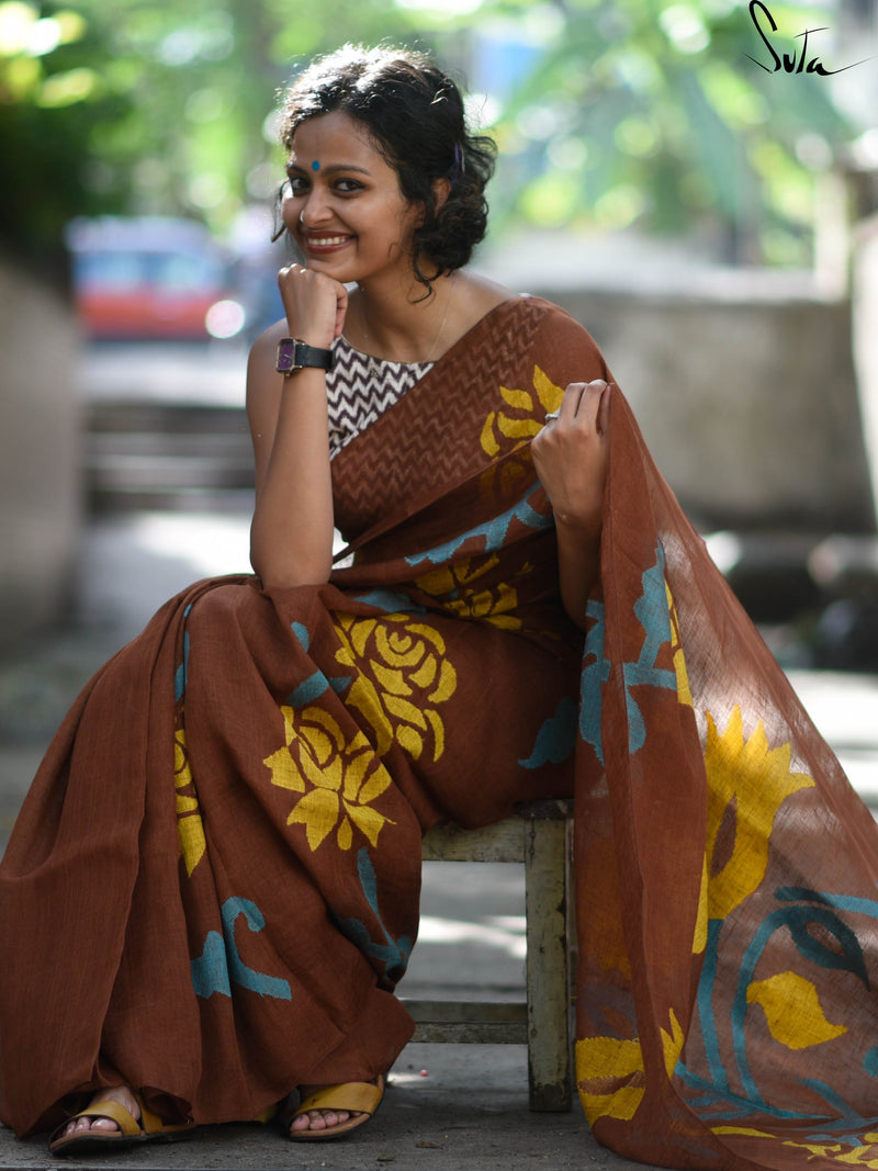 Linen: Earth and magical yellow blue creepers