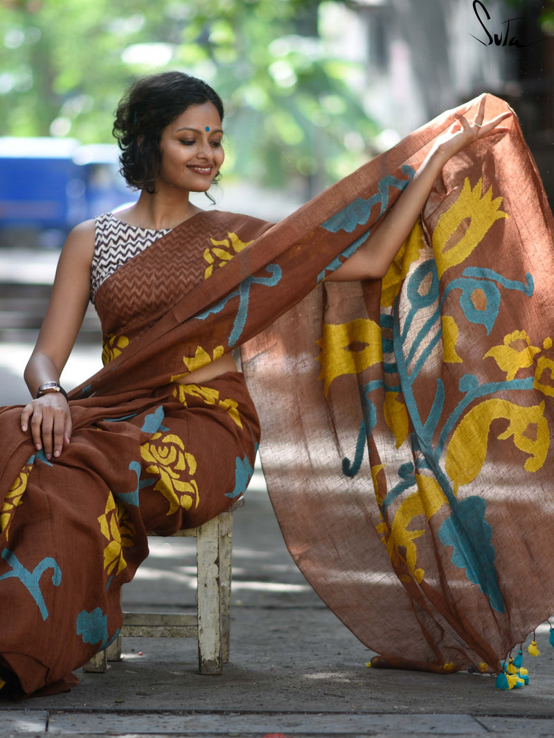Linen: Earth and magical yellow blue creepers