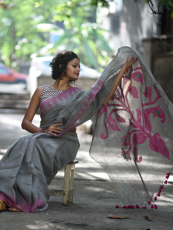 Linen: Grey and pink