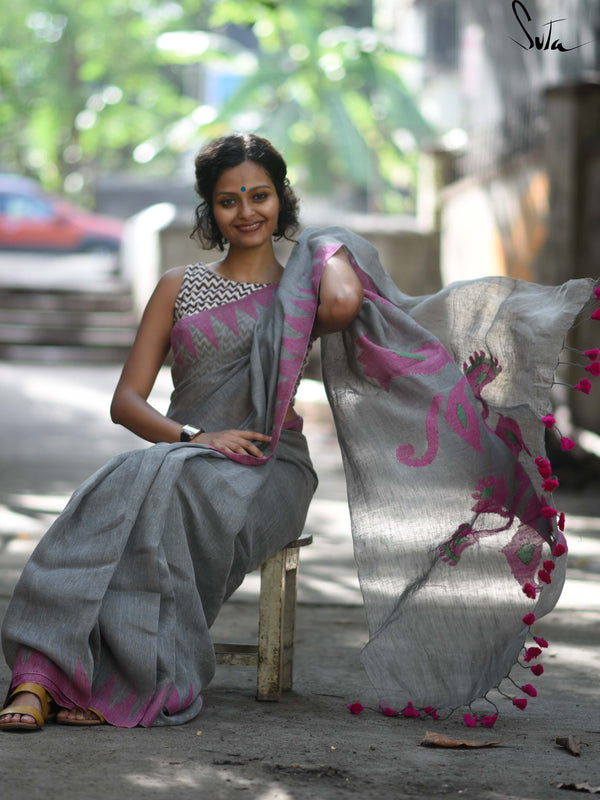 Linen: Grey and pink