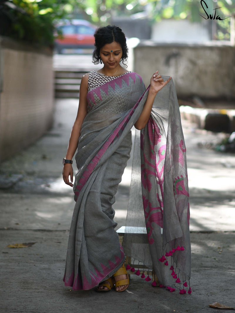 Linen: Grey and pink