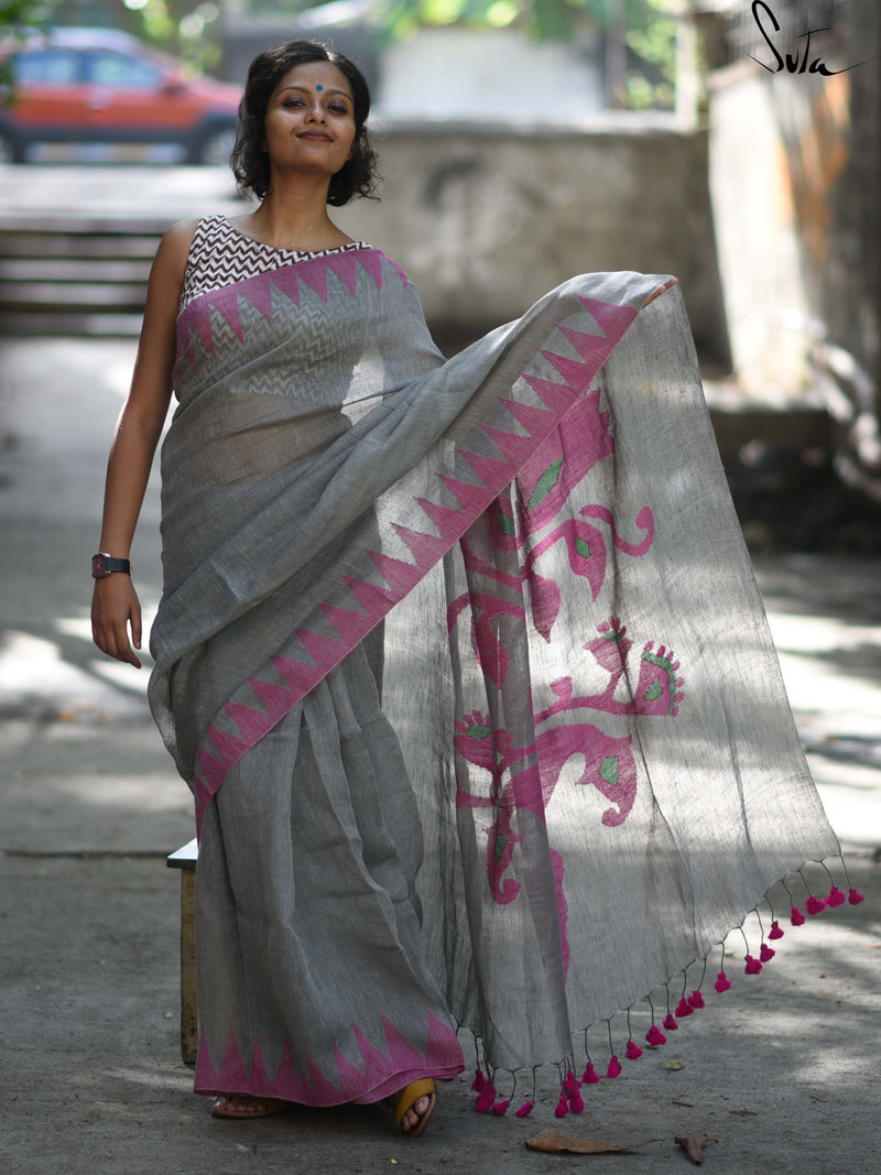 Linen: Grey and pink