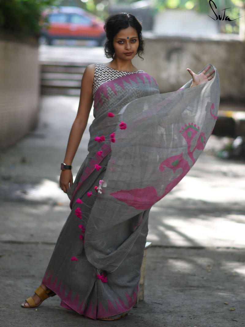 Linen: Grey and pink