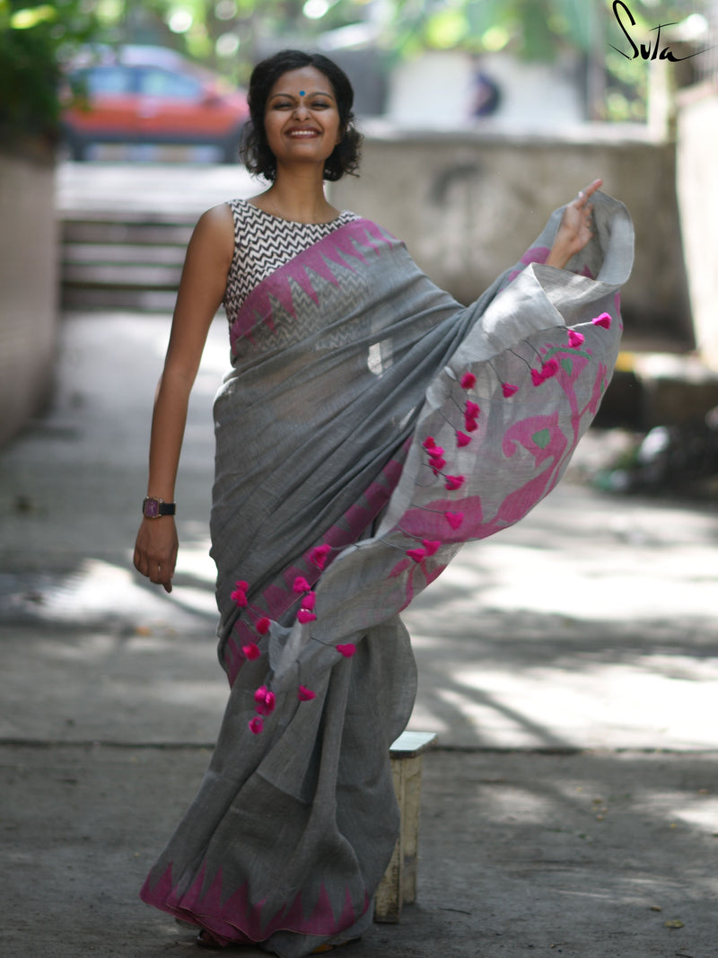 Linen: Grey and pink