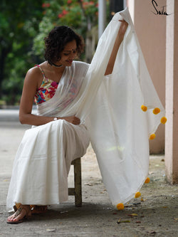 White Cotton And Silk Threads With Yellow Tassels