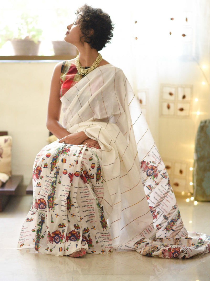 White Manuscript Saree