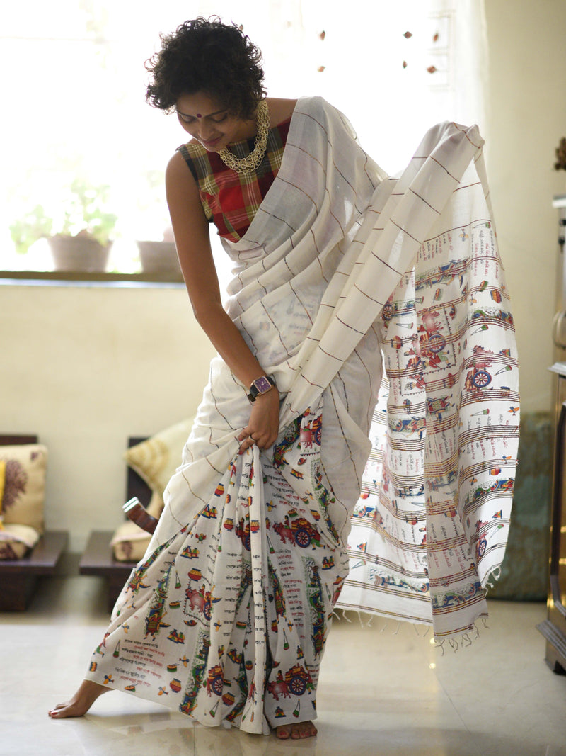 White Manuscript Saree