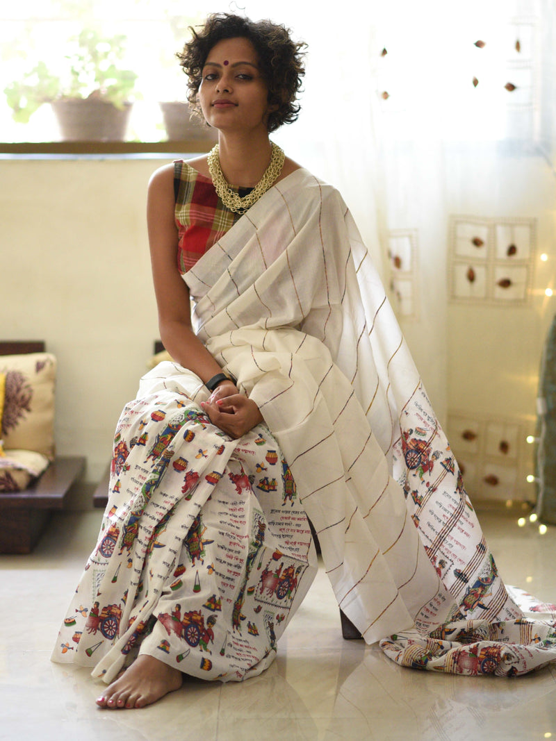 White Manuscript Saree