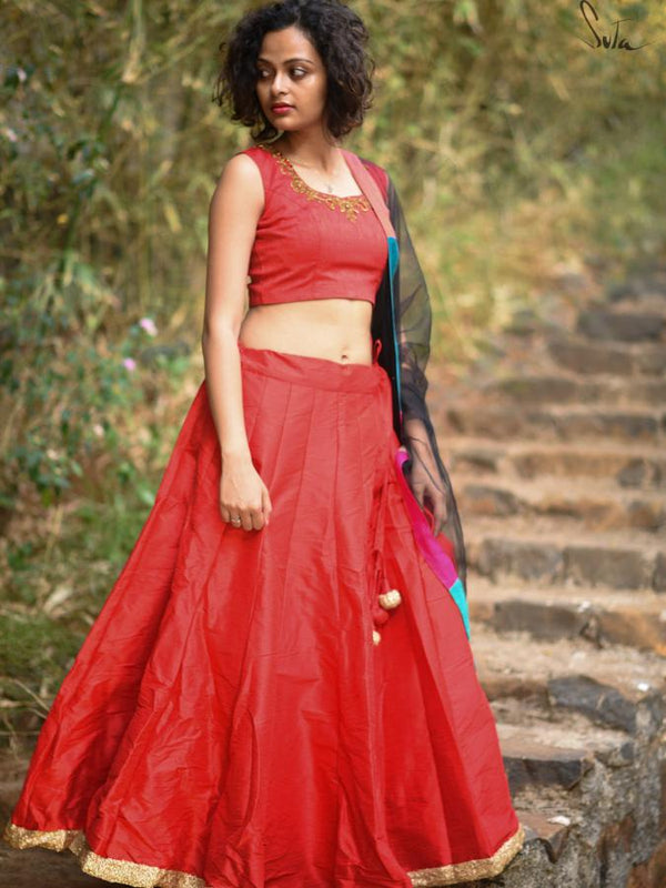 Ravishing Red Raw silk skirt