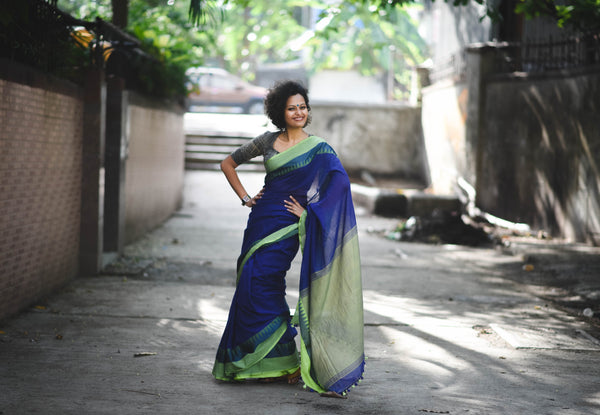 Handloom cotton: Green and blue