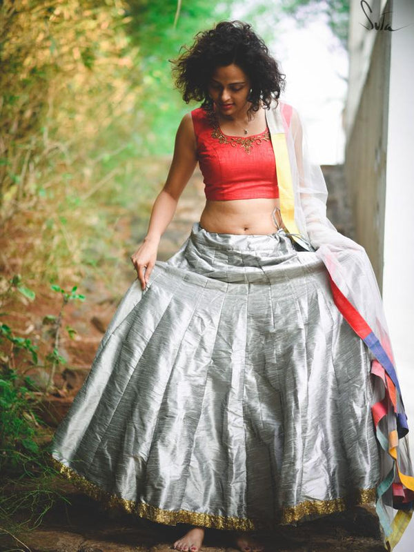 Slytherin silver Raw silk skirt