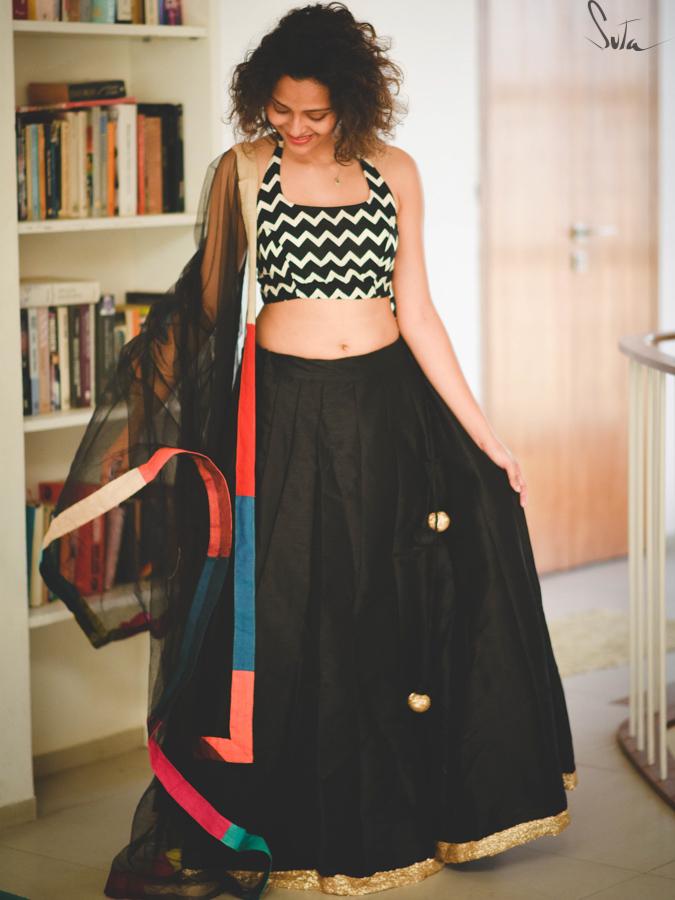 Blabber black Raw silk skirt