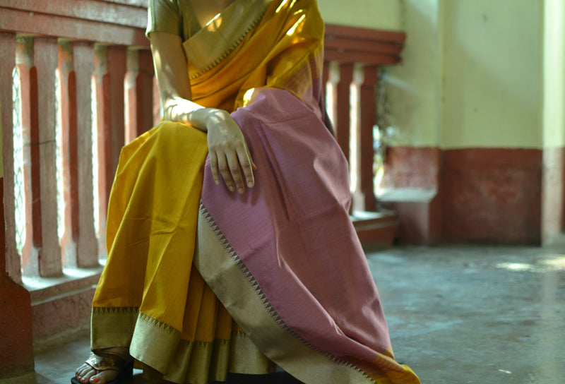 mustard and pink cotton silk