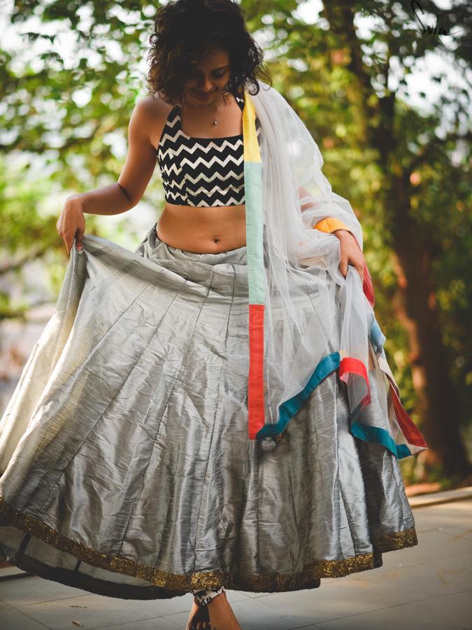 Dhoop chav teal and pink Raw silk skirt