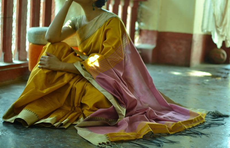 Mustard and pink cotton silk