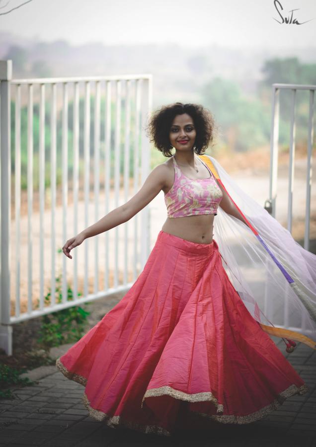 Dhoop chav peach and pink Raw silk skirt