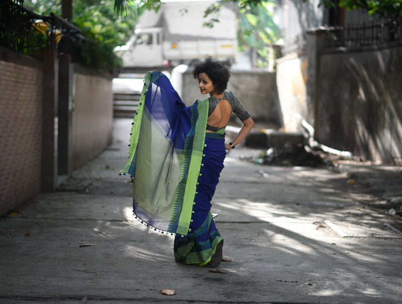 Handloom cotton: Green and blue