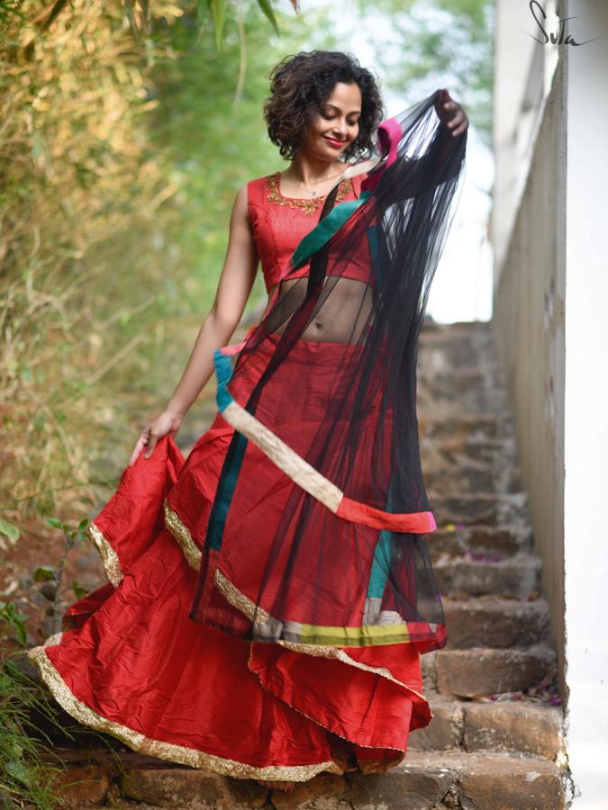 Ravishing Red Raw silk skirt